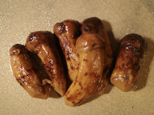 小さな松茸を丸ごと炊いた佃煮の俯瞰写真